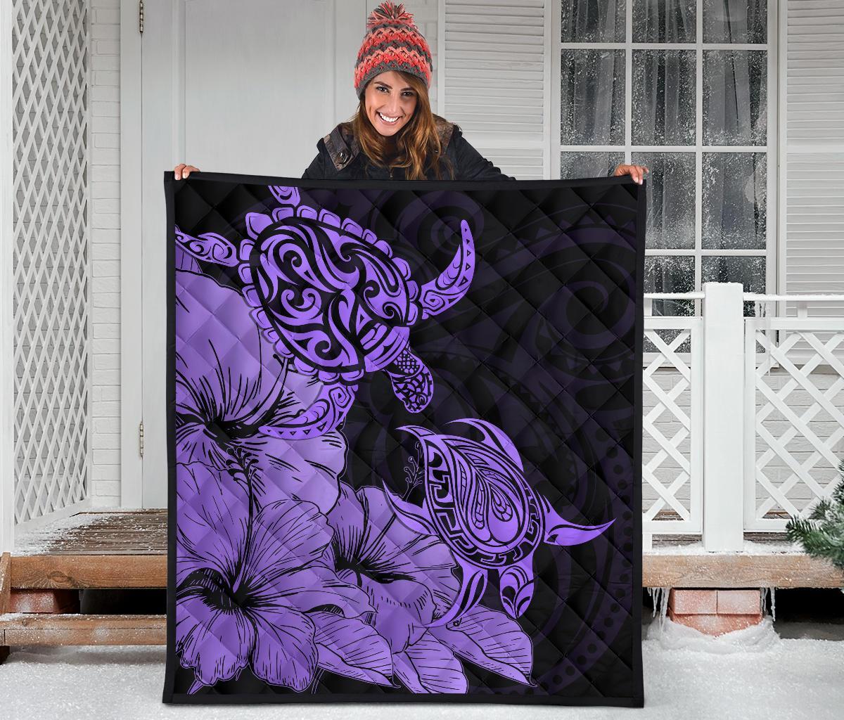 Hawaii Turtle Premium Quilt Polynesian Hibiscus Art Violet AH - Polynesian Pride