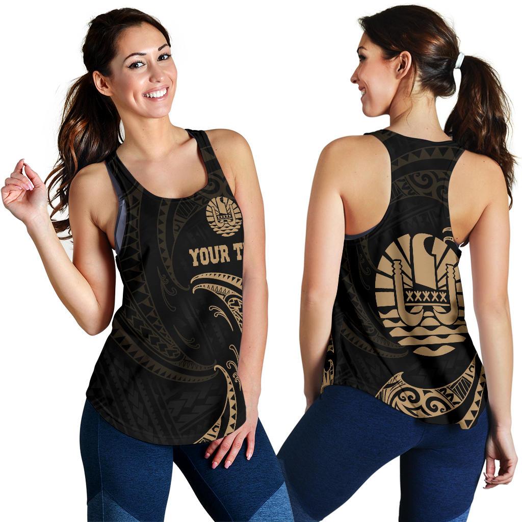 Tahiti Polynesian Women's Racerback Tank - Gold Tribal Wave - Polynesian Pride
