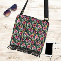 Hawaii Tropical Flowers, Palm And Leaves Crossbody Boho Handbag - Polynesian Pride