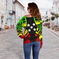 Gambier Islands Women's Off Shoulder Sweater - Polynesian Tattoo Reggae - Polynesian Pride