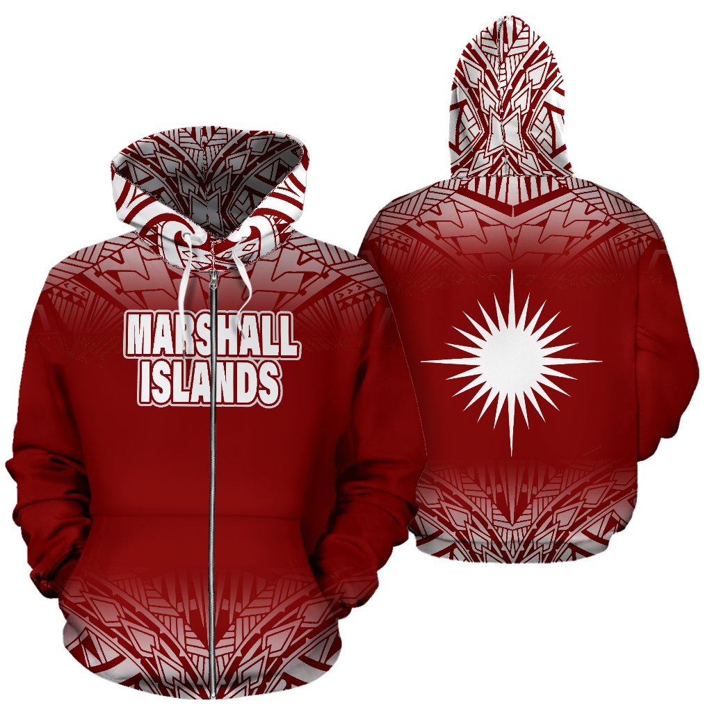 Marshall Islands All Over Zip up Hoodie Fog Red Unisex Red - Polynesian Pride