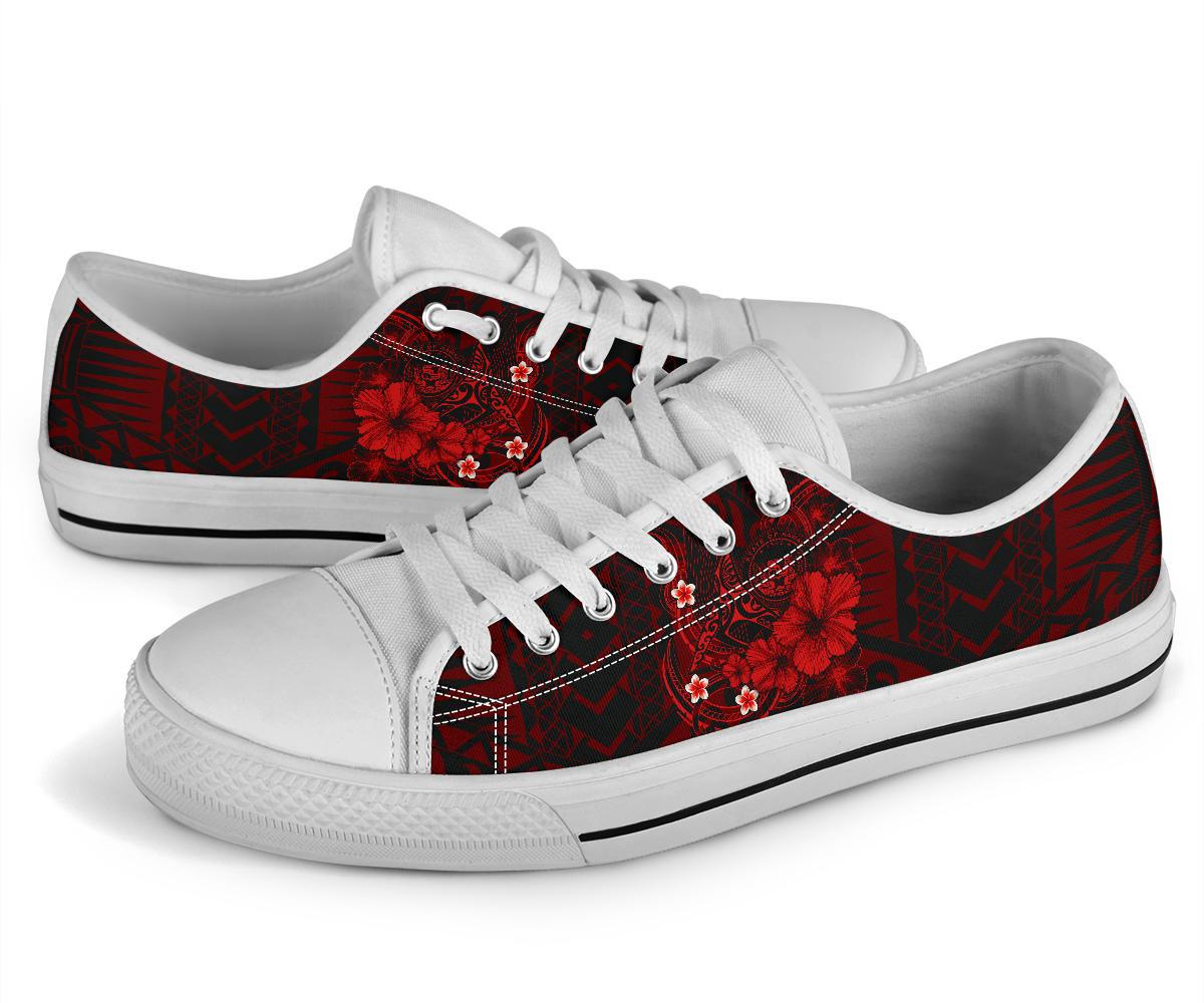 Polynesian Hawaii Low Top Shoe - Humpback Whale with Hibiscus (Red) - Polynesian Pride