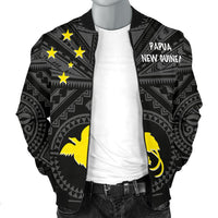 Papua New Guinea Men's Bomber Jacket - Flag With Polynesian Patterns (Black) - Polynesian Pride