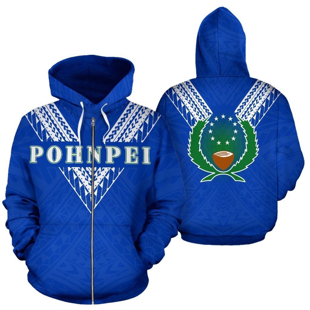 Pohnpei All Over Zip up Hoodie Blue Sailor Style Unisex Blue - Polynesian Pride