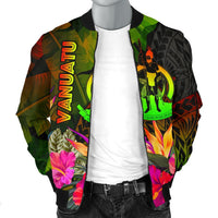 Vanuatu Polynesian Men's Bomber Jacket - Hibiscus and Banana Leaves - Polynesian Pride