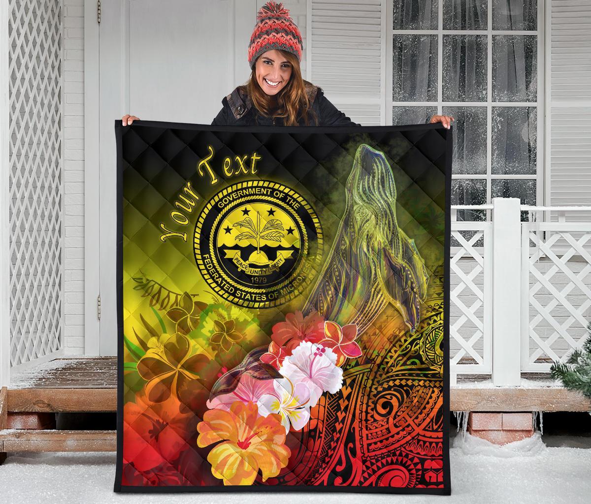 Federated States of Micronesia Custom Personalised Premium Quilts - Humpback Whale with Tropical Flowers (Yellow) - Polynesian Pride