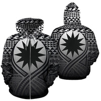 Nauru All Over Zip up Hoodie Lift up Black Unisex Black - Polynesian Pride