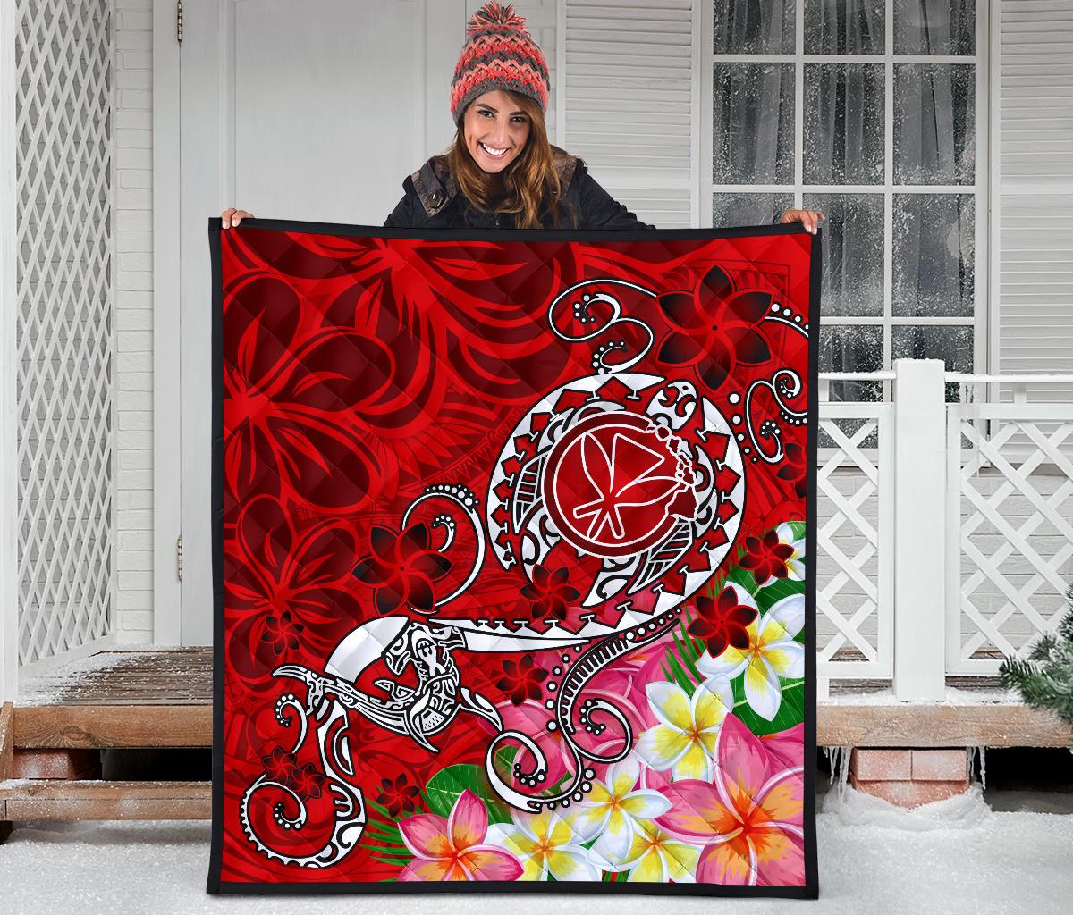 Hawaii Premium Quilt - Turtle Plumeria Polynesian Tattoo Red Color - Polynesian Pride