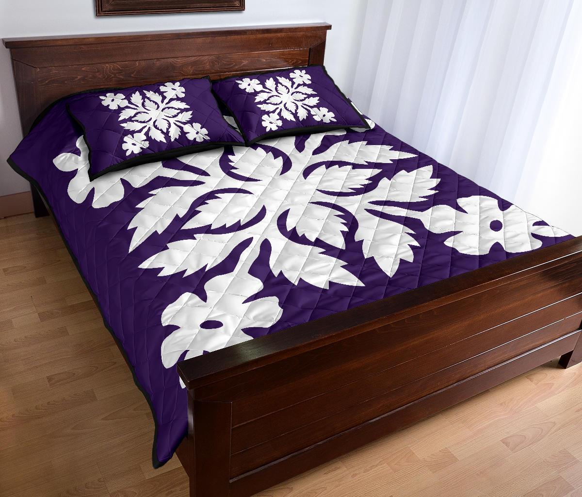 Hawaiian Quilt Bed Set Royal Pattern - Purple - B2 Style - Polynesian Pride