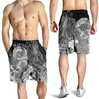 Polynesian Hawaii Men's Shorts - Humpback Whale with Tropical Flowers (White) - Polynesian Pride