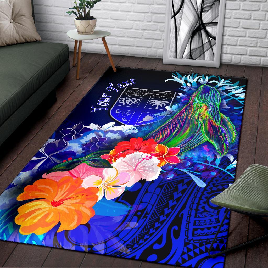 Fiji Custom Personalised Area Rug - Humpback Whale with Tropical Flowers (Blue) - Polynesian Pride