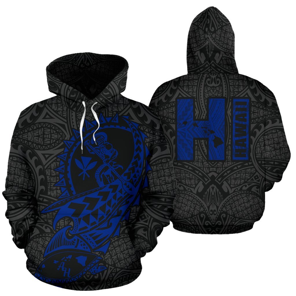 Polynesian Suffer Kanaka Warrior Hawaii Hoodie Blue Unisex Blue - Polynesian Pride