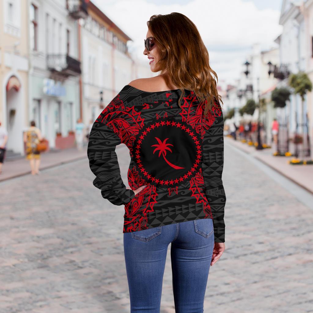 Chuuk Polynesian Shoulder Sweater Map Red - Polynesian Pride