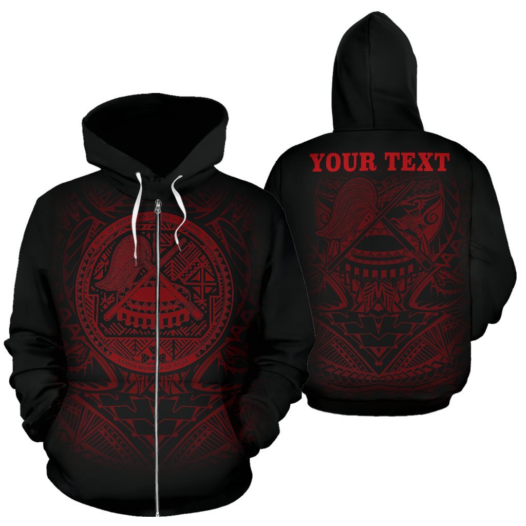 American Samoa Polynesian All Over Custom Zip up Hoodie Tribal Pattern Unisex Black - Red - Polynesian Pride