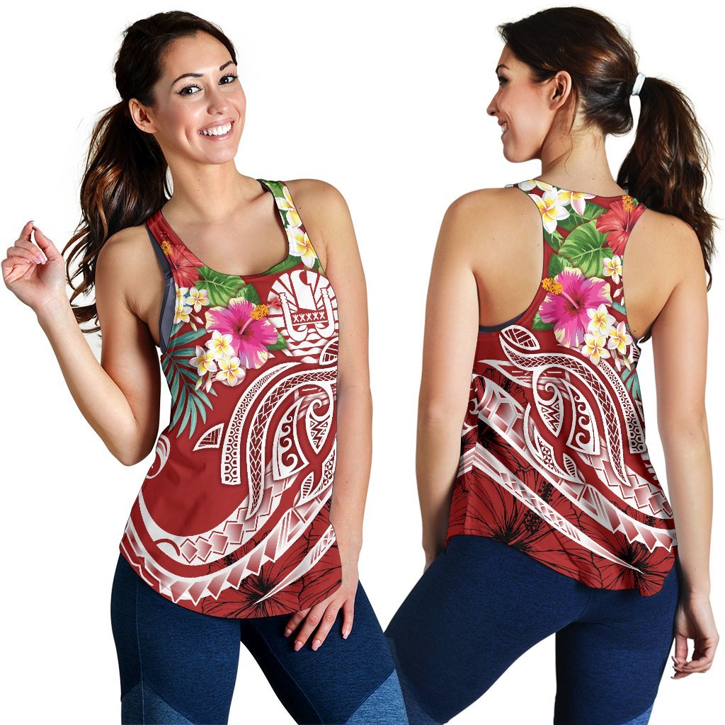 Tahiti Polynesian Women's Racerback Tank - Summer Plumeria (Red) - Polynesian Pride