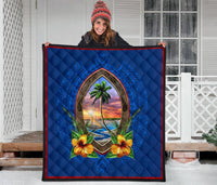 Guam Premium Quilt - Guam Coat Of Arms Hibiscus - Polynesian Pride