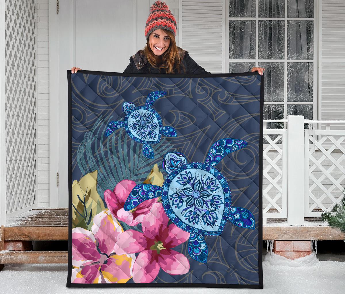 Hawaii Turtle Hibiscus Premium Quilt - LH Style - Polynesian Pride