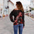 New Caledonia Polynesian Women's Off Shoulder Sweater - Turtle With Blooming Hibiscus Red - Polynesian Pride