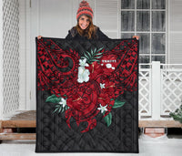 Tahiti Polynesian Premium Quilt - Hibiscus and Sea Turtle (Red) - Polynesian Pride