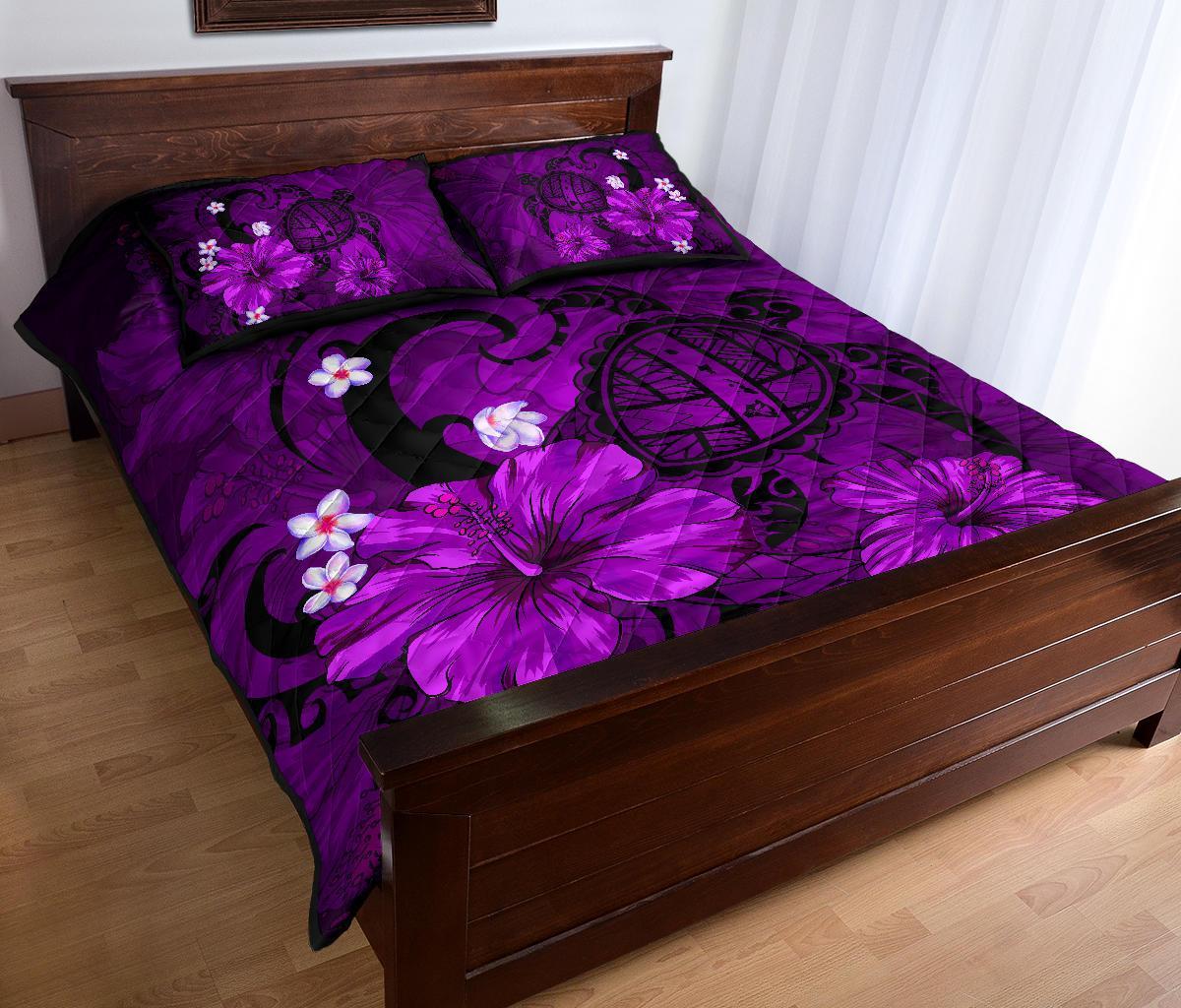 Hawaii Turtle Poly Tribal Quilt Bed Set - Purple - Polynesian Pride