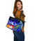 Vanuatu Large Leather Tote Bag - Humpback Whale with Tropical Flowers (Blue) - Polynesian Pride