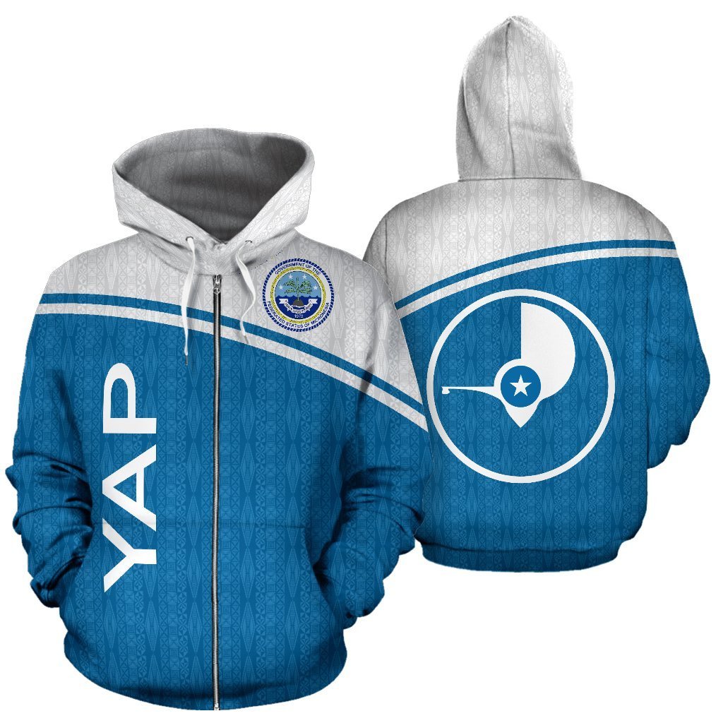 Yap All Over Zip up Hoodie Curve Version Unisex White - Polynesian Pride