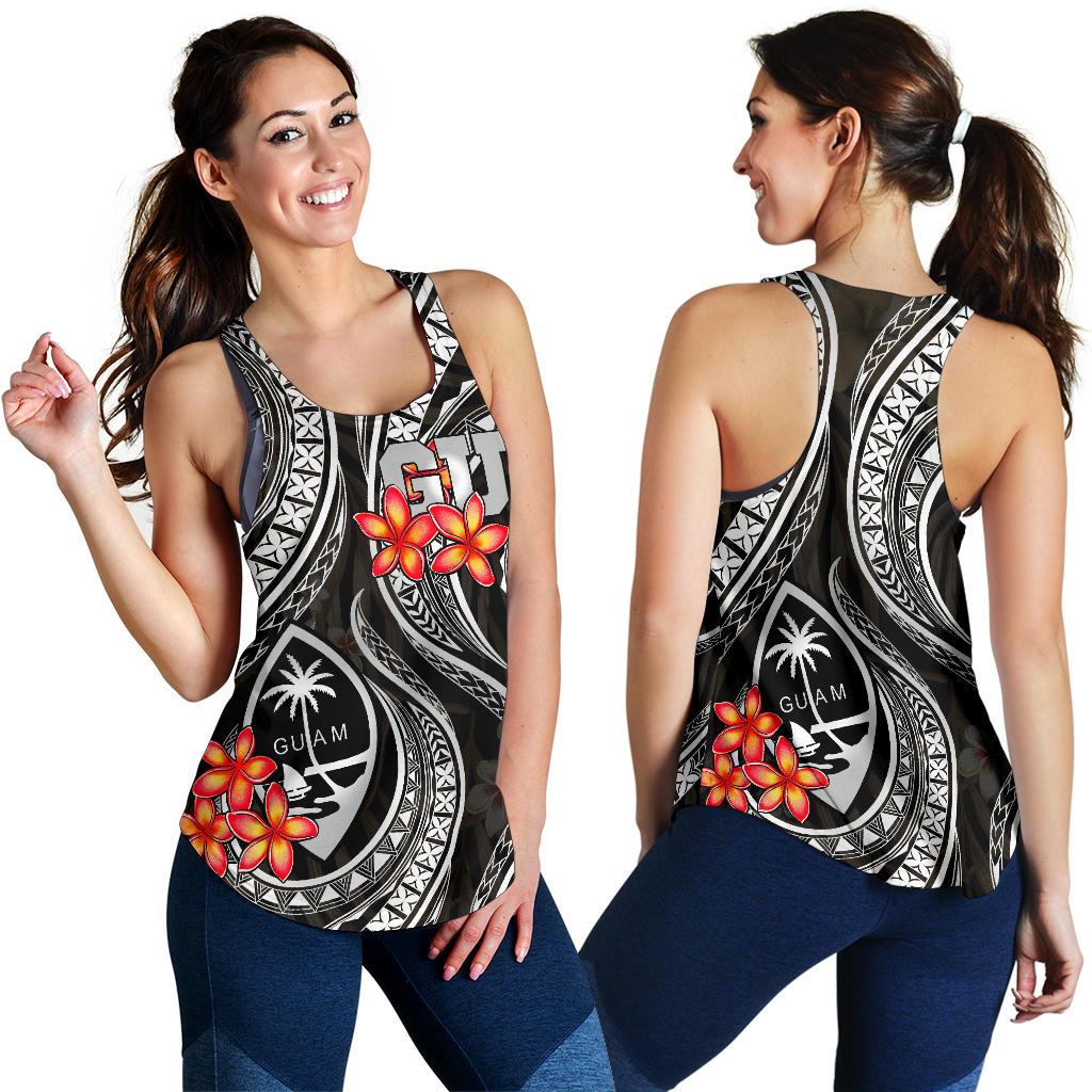 Guam Polynesian Women Racerback Tank - Black Plumeria - Polynesian Pride