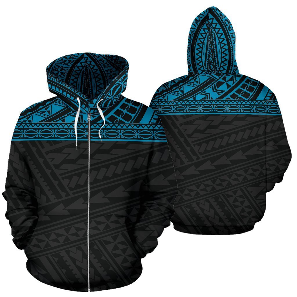 Poly All Over Zip up Hoodie Polynesian Black Blue Version Unisex Black - Polynesian Pride