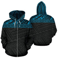 Poly All Over Zip up Hoodie Polynesian Black Blue Version Unisex Black - Polynesian Pride