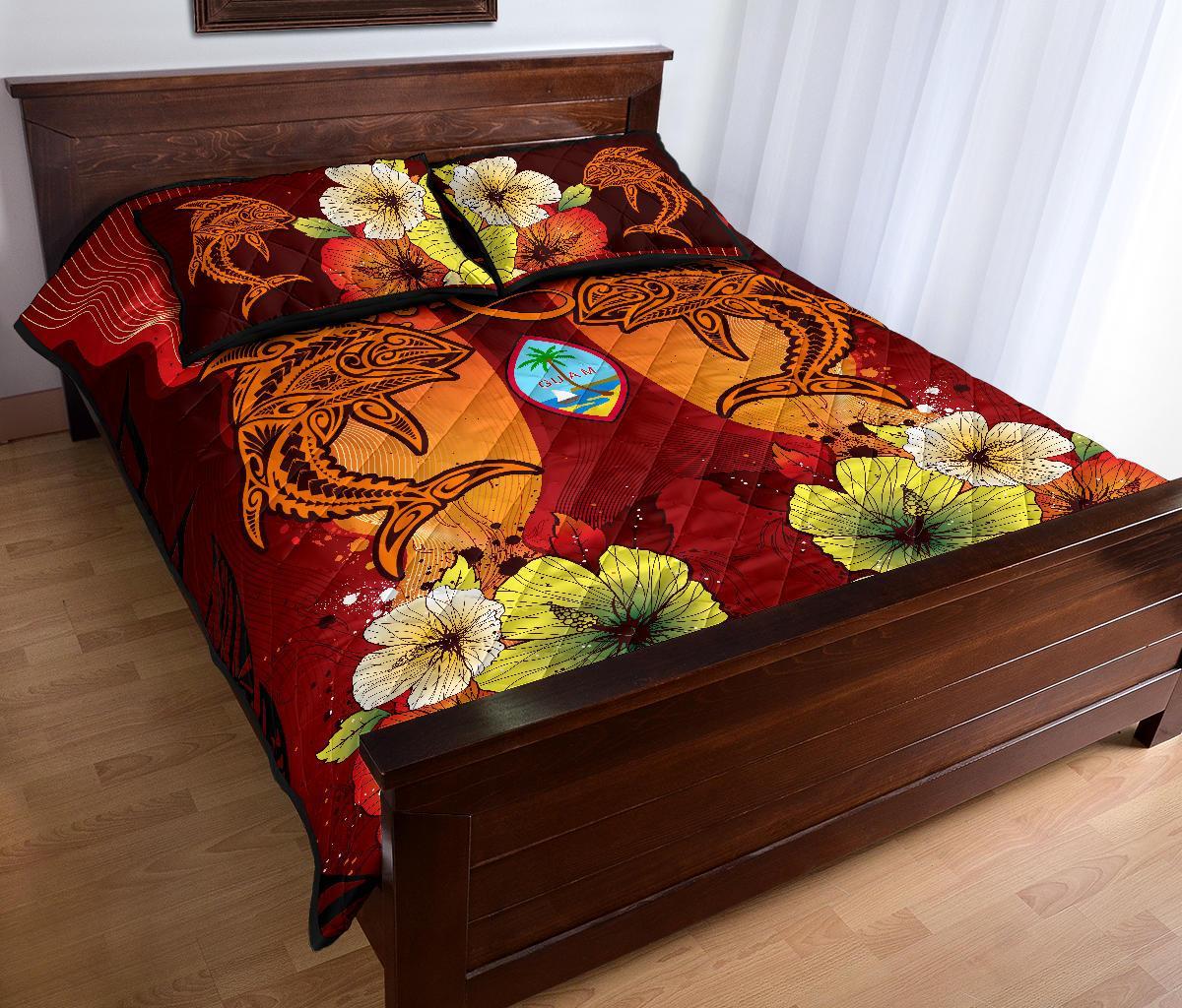 Guam Custom Personalised Quilt Bed Sets - Tribal Tuna Fish Black - Polynesian Pride