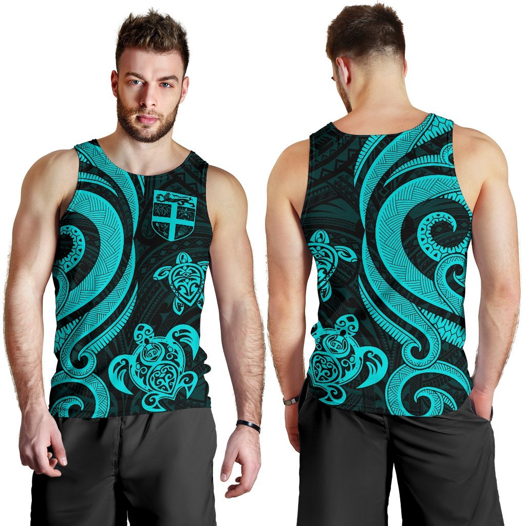 Fiji Polynesian Men Tank Top - Turquoise Tentacle Turtle Turquoise - Polynesian Pride