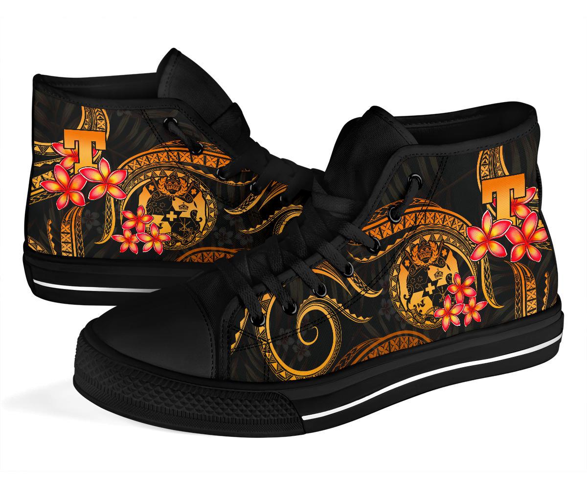 Tonga Polynesian High Top Shoes - Gold Plumeria - Polynesian Pride