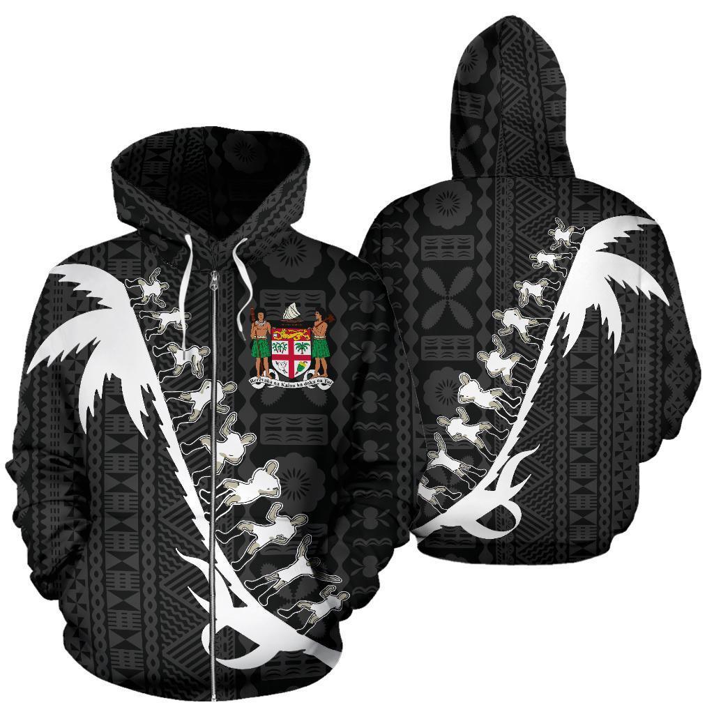 Fiji Cibi War Dance Zip up Hoodie Black - Polynesian Pride