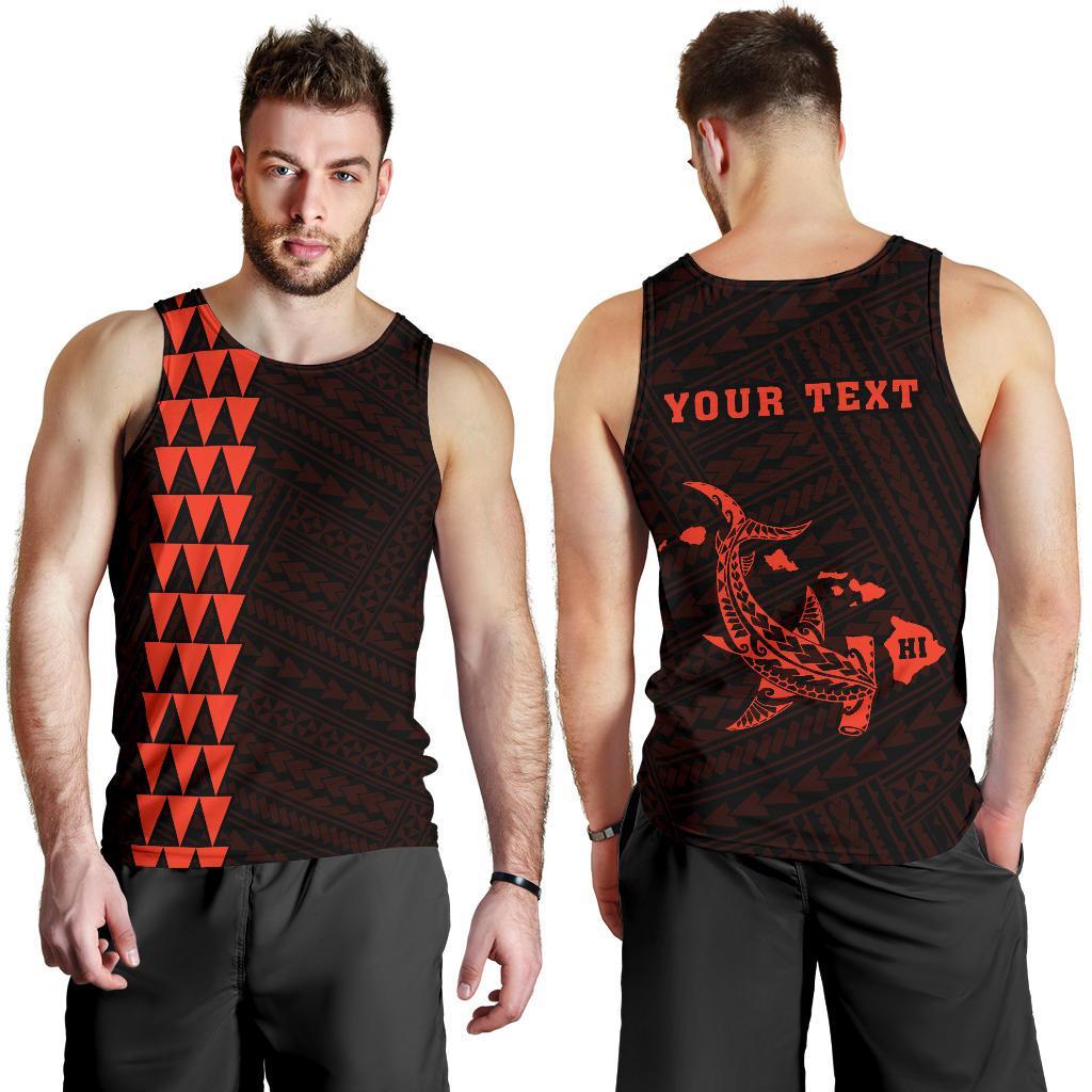 Hawaii Kakau Polynesian Hammerhead Shark Personalized Men's Tank Top - Orange Orange - Polynesian Pride