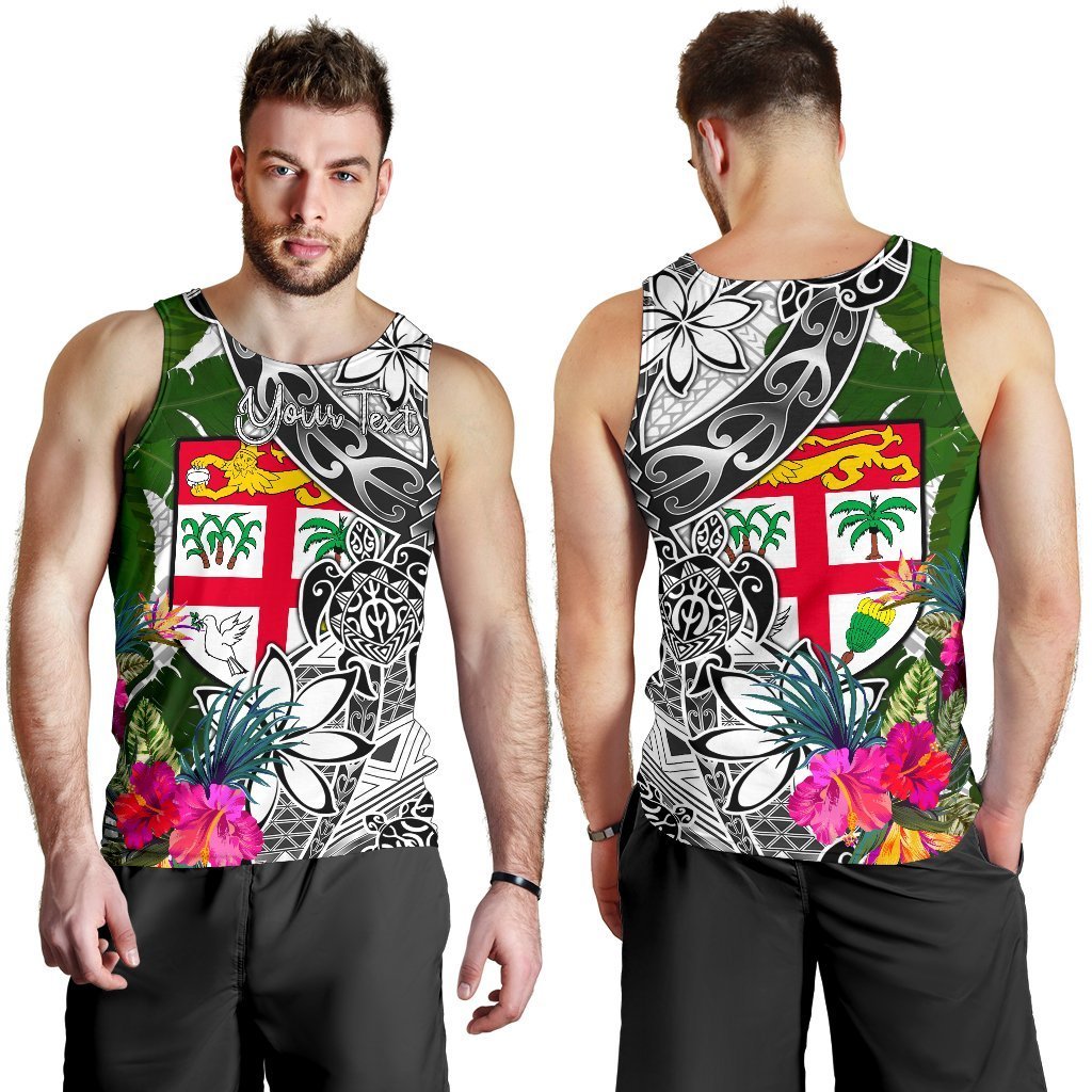 Fiji Custom Personalised Men's Tank Top White - Turtle Plumeria Banana Leaf - Polynesian Pride