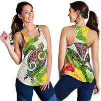 Polynesian Hawaii Women's Racerback Tank Turtle Colorful White - Polynesian Pride
