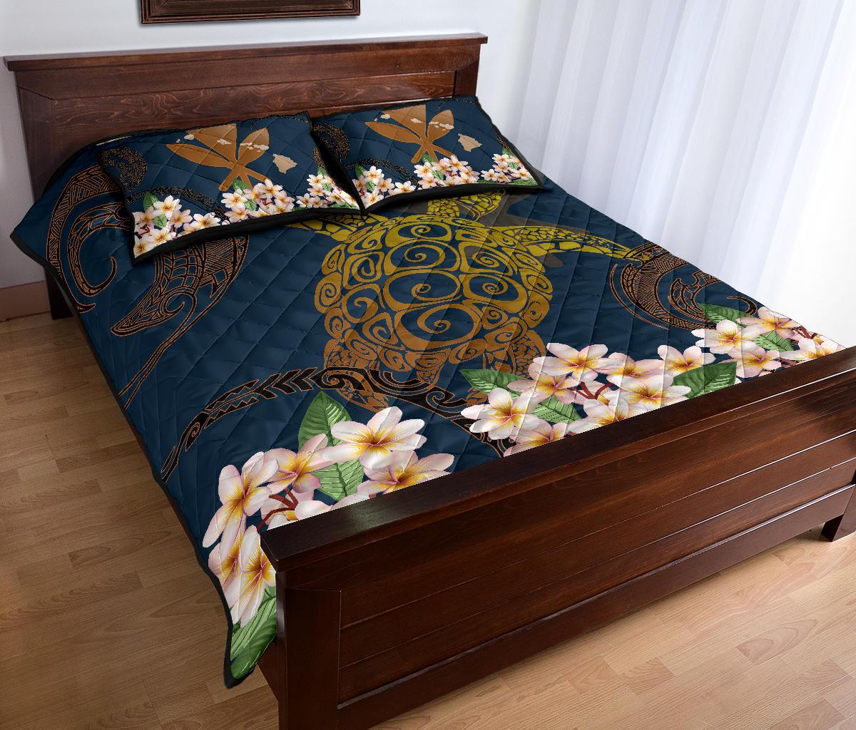 Hawaii Turtle Plumeria Polynesian Kanaka Map - Blue Style - Quilt Bed Set AH - Polynesian Pride