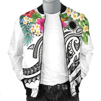 Marshall Islands Polynesian Men's Bomber Jacket - Summer Plumeria (White) - Polynesian Pride