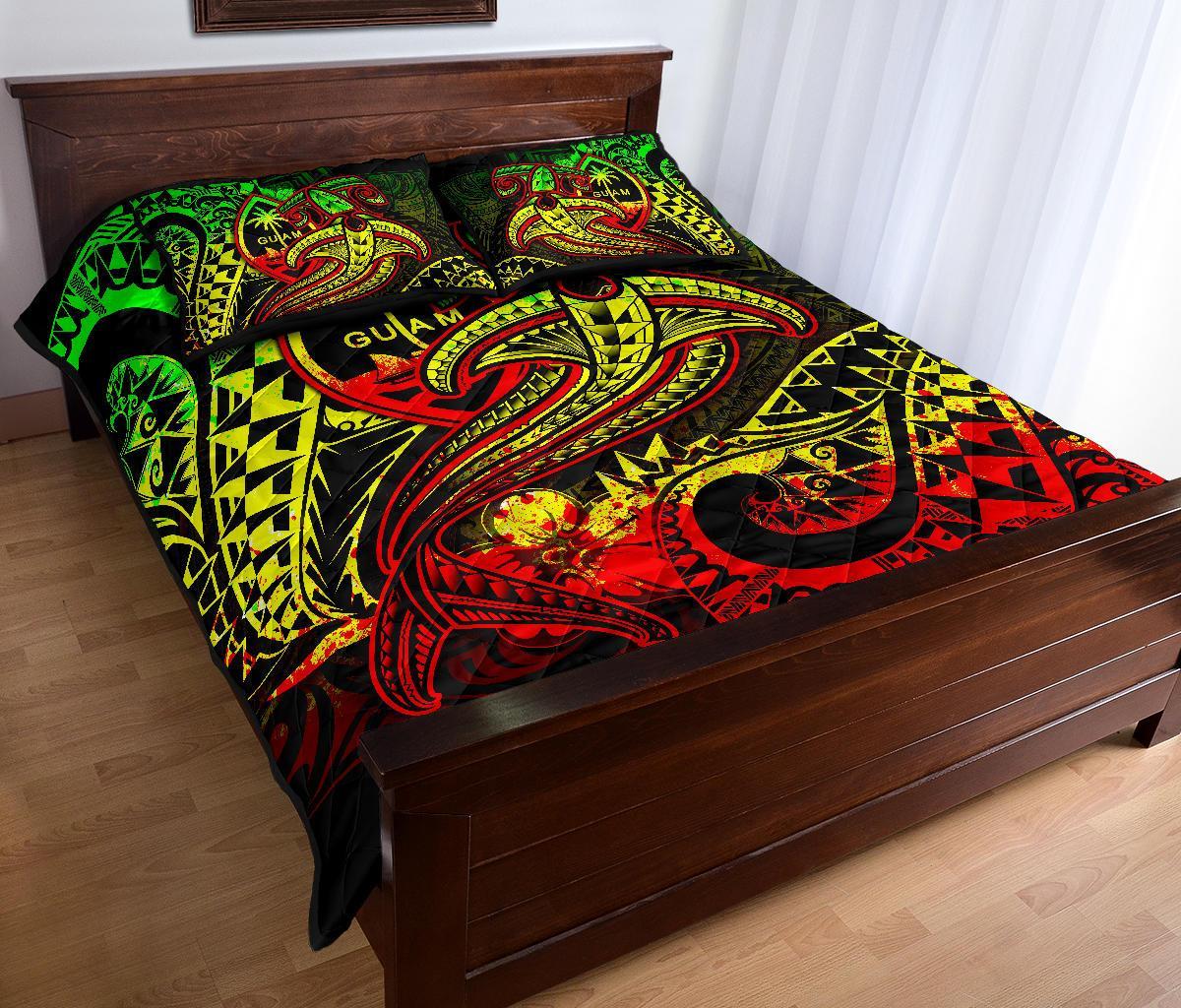 Guam Polynesian Quilt Bed Set - Reggae Shark Polynesian Tattoo - Polynesian Pride