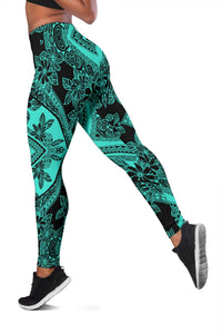 Polynesian Plumeria Mix Turquoise Black Hawaii Women's Leggings AH - Polynesian Pride