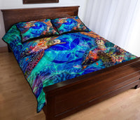 Hawaii Polynesian Quilt Bed Set - Kanaka Maoli Turtle Coral Treasure - Polynesian Pride