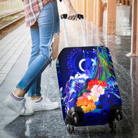 Vanuatu Luggage Covers - Humpback Whale with Tropical Flowers (Blue) - Polynesian Pride