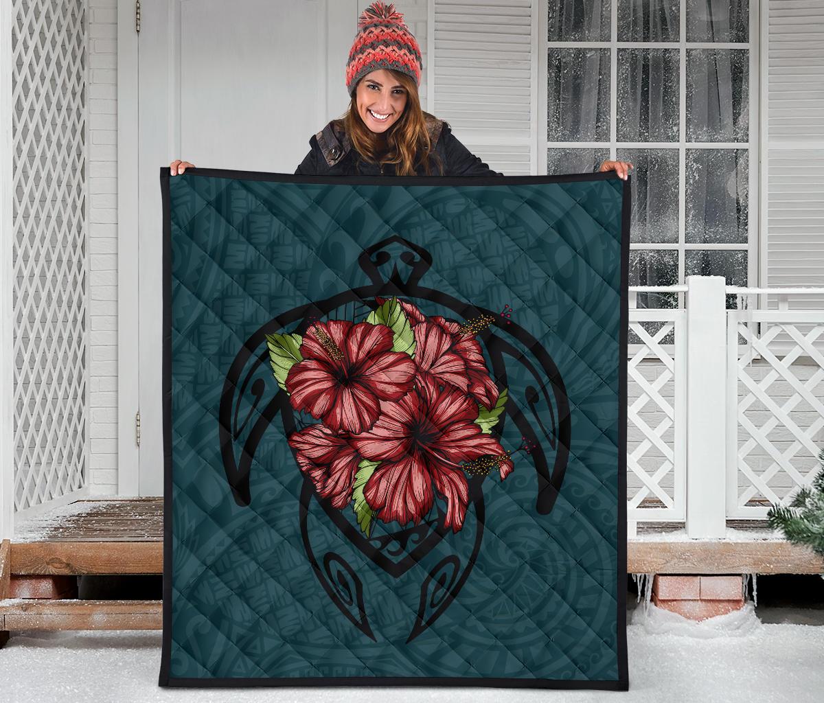 Hawaii Turtle Hibiscus Polynesian Premium Quilt - Polynesian Pride