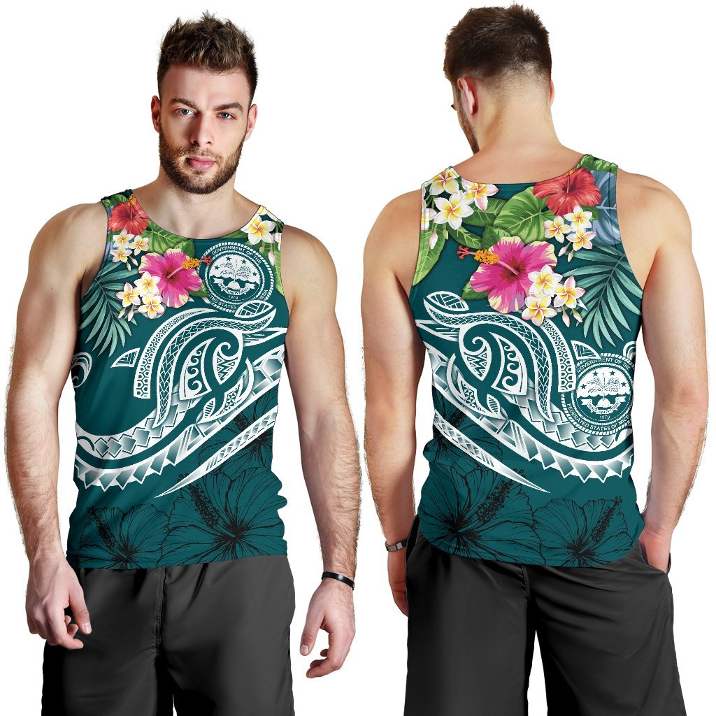 FSM Polynesian Men's Tank Top - Summer Plumeria (Turquoise) - Polynesian Pride
