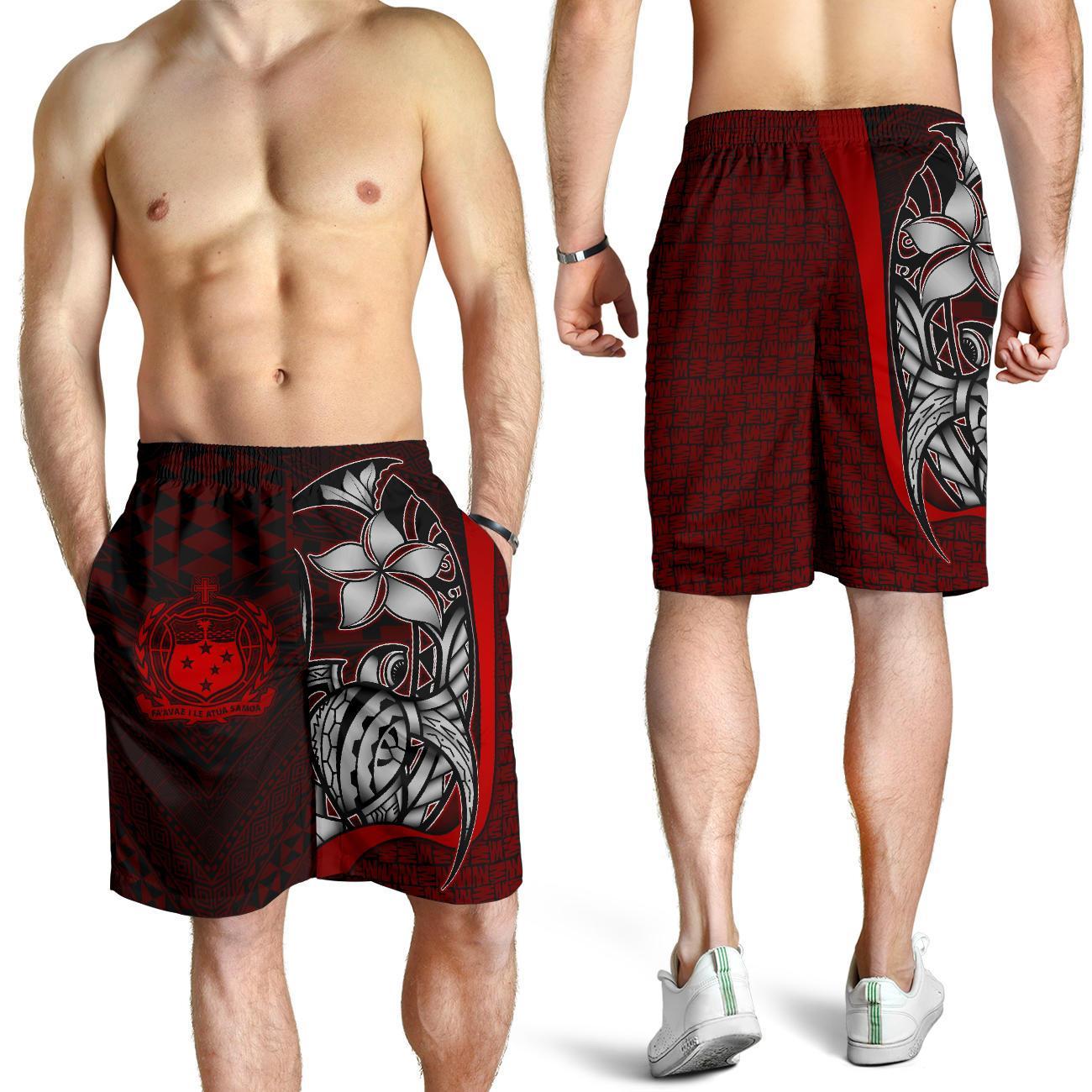 Samoa Polynesian Men's Shorts Red - Turtle With Hook Red - Polynesian Pride