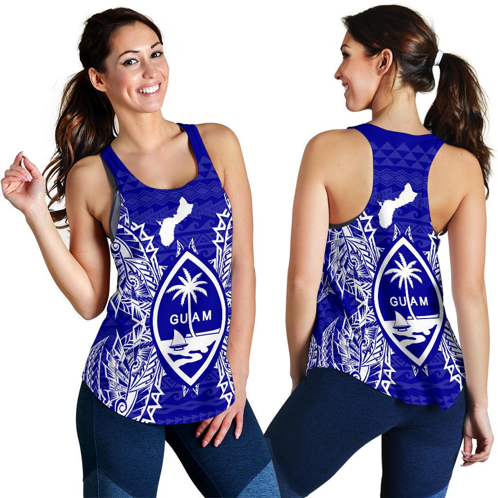 Guam Polynesian Women Tank Top Map Blue - Polynesian Pride