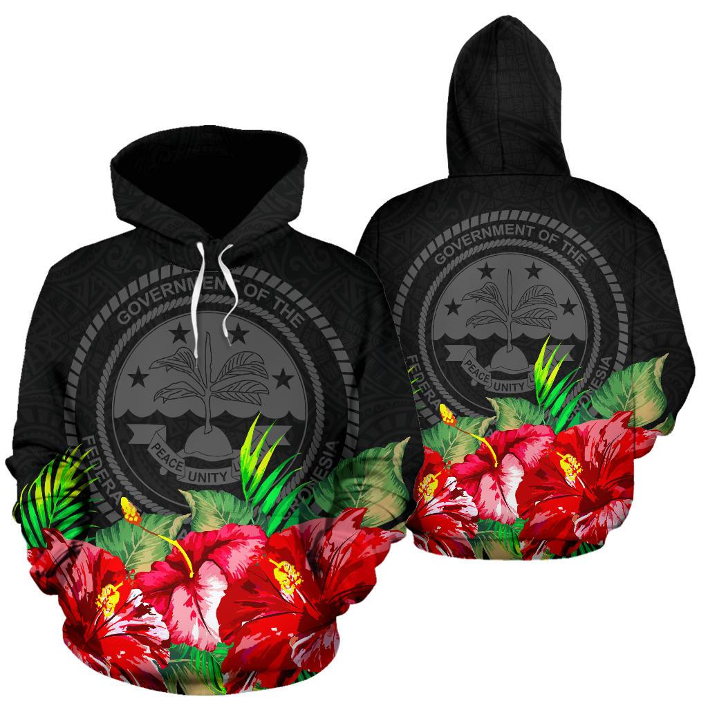 Federated States of Micronesia Hoodie Black Hibiscus Unisex Black - Polynesian Pride
