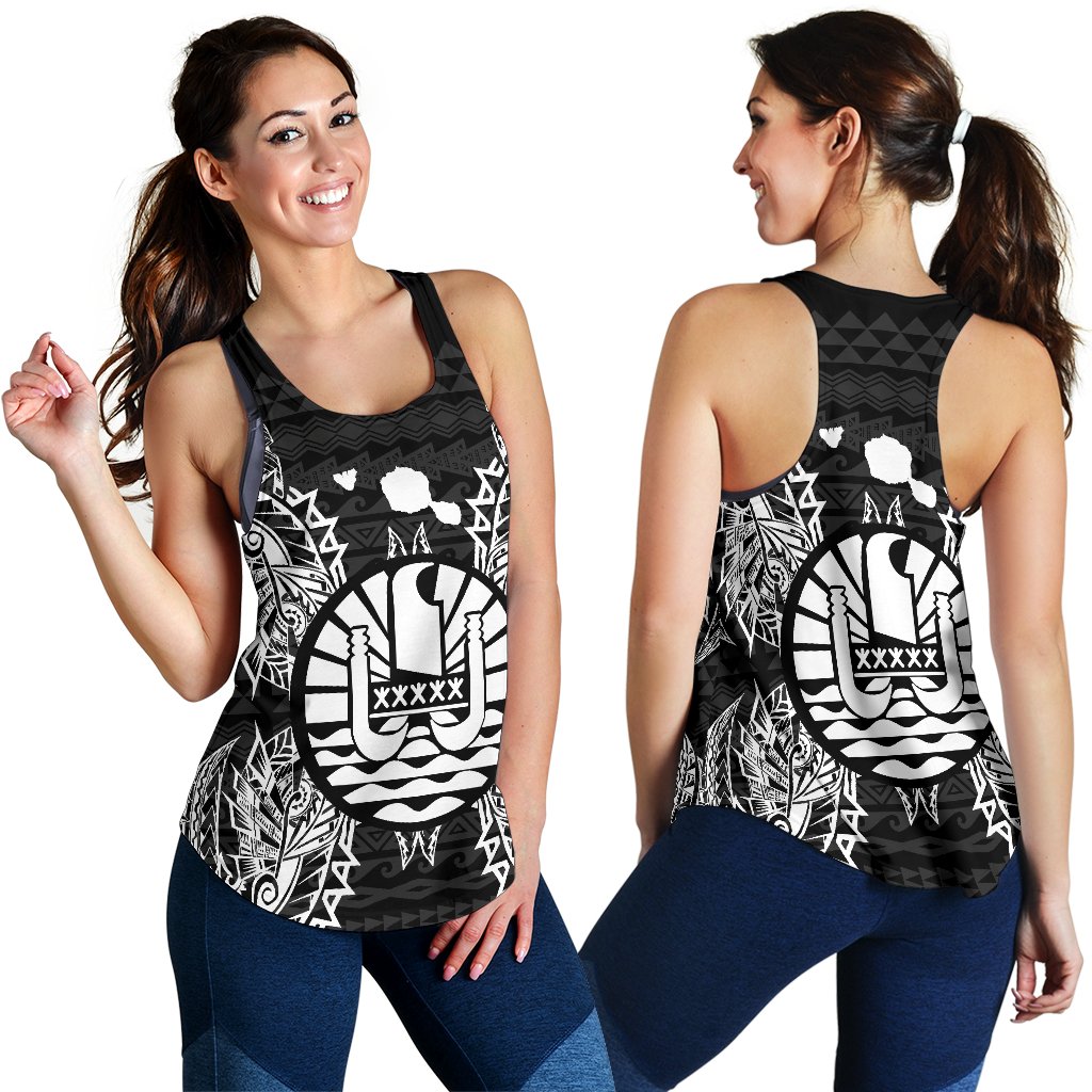 French Polynesia Polynesian Women Tank Top Map Black - Polynesian Pride