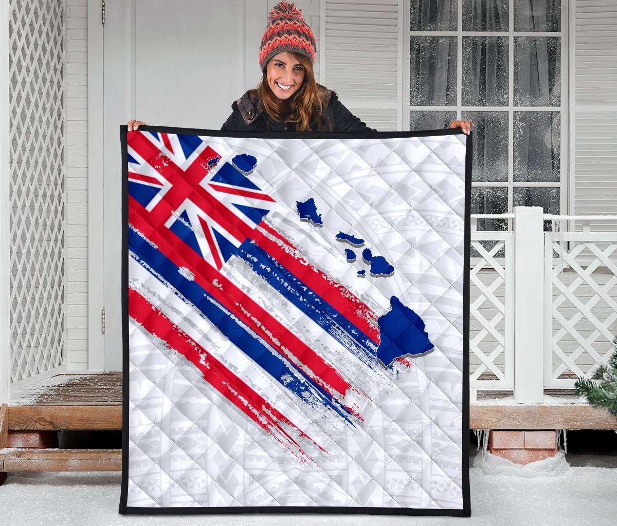 Hawaii Flag Polynesian Premium Quilt White - Polynesian Pride