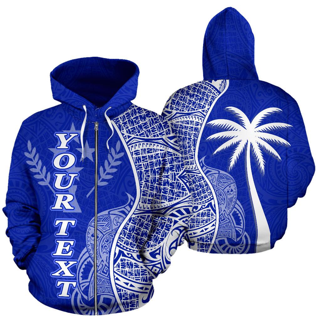 Kosrae Polynesian Custom Zip up Hoodie Coconut Blue Unisex Blue - Polynesian Pride